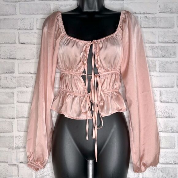 Forever 21 Shirred Satin Crop Top - Picture 2 of 8